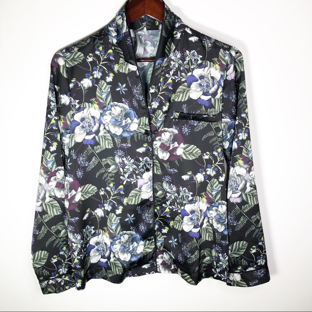 Contemporaine Button Down Floral Top Small Petite